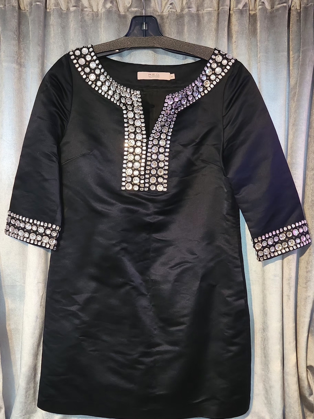RED Valentino Black Midi Dress with Crystal Embellishment
